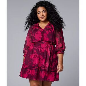 Simply Vera Vera Wang Dress XXL Women's Pink Vneck Ruffle A Line Slip Lining